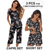 image:imageEkouaer 3 PCS Capri Pajamas for Women Set Short Sleeve Pajama Sets Floral Pj Sets Soft Sleepwear with PocketsBlack Flowers