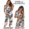 image:imageEkouaer 3 PCS Capri Pajamas for Women Set Short Sleeve Pajama Sets Floral Pj Sets Soft Sleepwear with PocketsBlack Leaves