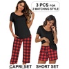 image:imageEkouaer 3 PCS Capri Pajamas for Women Set Short Sleeve Pajama Sets Floral Pj Sets Soft Sleepwear with PocketsBlack Red Plaid