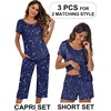 image:imageEkouaer 3 PCS Capri Pajamas for Women Set Short Sleeve Pajama Sets Floral Pj Sets Soft Sleepwear with PocketsBlue Stars