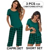 image:imageEkouaer 3 PCS Capri Pajamas for Women Set Short Sleeve Pajama Sets Floral Pj Sets Soft Sleepwear with PocketsDeep Green Plaid
