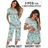 image:imageEkouaer 3 PCS Capri Pajamas for Women Set Short Sleeve Pajama Sets Floral Pj Sets Soft Sleepwear with PocketsGreen Flowers
