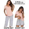 image:imageEkouaer 3 PCS Capri Pajamas for Women Set Short Sleeve Pajama Sets Floral Pj Sets Soft Sleepwear with PocketsLight Pink