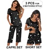image:imageEkouaer 3 PCS Capri Pajamas for Women Set Short Sleeve Pajama Sets Floral Pj Sets Soft Sleepwear with PocketsMoon and Star
