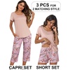 image:imageEkouaer 3 PCS Capri Pajamas for Women Set Short Sleeve Pajama Sets Floral Pj Sets Soft Sleepwear with PocketsPink Flowers