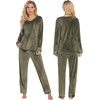 image:imageEkouaer Couples Matching Pajamas Sets Velvet PJs Set for Men and Women Velour Long Sleeve Sleepwear SXXLArmy Green