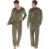 image:imageEkouaer Couples Matching Pajamas Sets Velvet PJs Set for Men and Women Velour Long Sleeve Sleepwear SXXLArmy Green