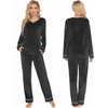image:imageEkouaer Couples Matching Pajamas Sets Velvet PJs Set for Men and Women Velour Long Sleeve Sleepwear SXXLBlack