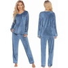 image:imageEkouaer Couples Matching Pajamas Sets Velvet PJs Set for Men and Women Velour Long Sleeve Sleepwear SXXLBlue