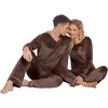 image:imageEkouaer Couples Matching Pajamas Sets Velvet PJs Set for Men and Women Velour Long Sleeve Sleepwear SXXLBrown