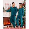 image:imageEkouaer Couples Matching Pajamas Sets Velvet PJs Set for Men and Women Velour Long Sleeve Sleepwear SXXLDark Green