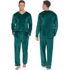 image:imageEkouaer Couples Matching Pajamas Sets Velvet PJs Set for Men and Women Velour Long Sleeve Sleepwear SXXLGreen