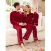 image:imageEkouaer Couples Matching Pajamas Sets Velvet PJs Set for Men and Women Velour Long Sleeve Sleepwear SXXLWine Red