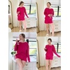 image:imageEkouaer Knit Lounge Sets for Women 2 Piece Cozy Long Sleeve Pullover Sweater Top and Shorts Set Sweatsuit OutfitsRose Red