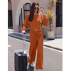 image:imageEkouaer Knit Lounge Sets for Women 2 Piece Cozy Long Sleeve Pullover Sweater Top and Wide Leg Pants Set Pajamas OutfitsCaramel