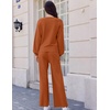 image:imageEkouaer Knit Lounge Sets for Women 2 Piece Cozy Long Sleeve Pullover Sweater Top and Wide Leg Pants Set Pajamas OutfitsCaramel