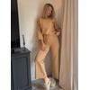 image:imageEkouaer Knit Lounge Sets for Women 2 Piece Cozy Long Sleeve Pullover Sweater Top and Wide Leg Pants Set Pajamas OutfitsKhaki