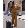 image:imageEkouaer Knit Lounge Sets for Women 2 Piece Cozy Long Sleeve Pullover Sweater Top and Wide Leg Pants Set Pajamas OutfitsLight Brown