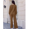 image:imageEkouaer Knit Lounge Sets for Women 2 Piece Cozy Long Sleeve Pullover Sweater Top and Wide Leg Pants Set Pajamas OutfitsLight Brown