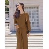 image:imageEkouaer Knit Lounge Sets for Women 2 Piece Cozy Long Sleeve Pullover Sweater Top and Wide Leg Pants Set Pajamas OutfitsLight Brown