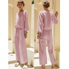 image:imageEkouaer Knit Lounge Sets for Women 2 Piece Cozy Long Sleeve Pullover Sweater Top and Wide Leg Pants Set Pajamas OutfitsPink
