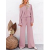 image:imageEkouaer Knit Lounge Sets for Women 2 Piece Cozy Long Sleeve Pullover Sweater Top and Wide Leg Pants Set Pajamas OutfitsPink