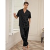 image:imageEkouaer Men Satin Silk Pajamas Set 2 Piece Button Down Sleepwear Long Pants Loungewear with PocketsBlack