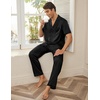 image:imageEkouaer Men Satin Silk Pajamas Set 2 Piece Button Down Sleepwear Long Pants Loungewear with PocketsBlack
