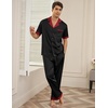 image:imageEkouaer Men Satin Silk Pajamas Set 2 Piece Button Down Sleepwear Long Pants Loungewear with PocketsBlack Red
