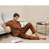 image:imageEkouaer Men Satin Silk Pajamas Set 2 Piece Button Down Sleepwear Long Pants Loungewear with PocketsBrown