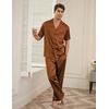 image:imageEkouaer Men Satin Silk Pajamas Set 2 Piece Button Down Sleepwear Long Pants Loungewear with PocketsBrown