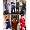 image:imageEkouaer Men Satin Silk Pajamas Set 2 Piece Button Down Sleepwear Long Pants Loungewear with PocketsDark Gray