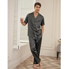 image:imageEkouaer Men Satin Silk Pajamas Set 2 Piece Button Down Sleepwear Long Pants Loungewear with PocketsDark Gray