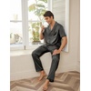 image:imageEkouaer Men Satin Silk Pajamas Set 2 Piece Button Down Sleepwear Long Pants Loungewear with PocketsDark Gray