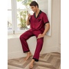 image:imageEkouaer Men Satin Silk Pajamas Set 2 Piece Button Down Sleepwear Long Pants Loungewear with PocketsDark Red