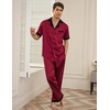 image:imageEkouaer Men Satin Silk Pajamas Set 2 Piece Button Down Sleepwear Long Pants Loungewear with PocketsDark Red