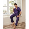 image:imageEkouaer Men Satin Silk Pajamas Set 2 Piece Button Down Sleepwear Long Pants Loungewear with PocketsDeep Purple
