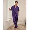 image:imageEkouaer Men Satin Silk Pajamas Set 2 Piece Button Down Sleepwear Long Pants Loungewear with PocketsDeep Purple