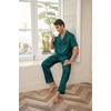 image:imageEkouaer Men Satin Silk Pajamas Set 2 Piece Button Down Sleepwear Long Pants Loungewear with PocketsGreen