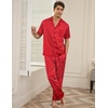 image:imageEkouaer Men Satin Silk Pajamas Set 2 Piece Button Down Sleepwear Long Pants Loungewear with PocketsRed Small Stripe