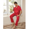 image:imageEkouaer Men Satin Silk Pajamas Set 2 Piece Button Down Sleepwear Long Pants Loungewear with PocketsRed Small Stripe
