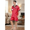 image:imageEkouaer Men Satin Silk Pajamas Set with Pockets Sleepwear Shorts Satin Summer Loungewear 2 Piece Button Down Set S3XL01 Red