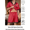image:imageEkouaer Men Satin Silk Pajamas Set with Pockets Sleepwear Shorts Satin Summer Loungewear 2 Piece Button Down Set S3XL01 Red