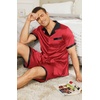 image:imageEkouaer Men Satin Silk Pajamas Set with Pockets Sleepwear Shorts Satin Summer Loungewear 2 Piece Button Down Set S3XL01 Red