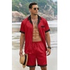 image:imageEkouaer Men Satin Silk Pajamas Set with Pockets Sleepwear Shorts Satin Summer Loungewear 2 Piece Button Down Set S3XL01 Red