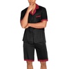 image:imageEkouaer Men Satin Silk Pajamas Set with Pockets Sleepwear Shorts Satin Summer Loungewear 2 Piece Button Down Set S3XLBlack