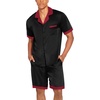 image:imageEkouaer Men Satin Silk Pajamas Set with Pockets Sleepwear Shorts Satin Summer Loungewear 2 Piece Button Down Set S3XLBlack