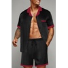 image:imageEkouaer Men Satin Silk Pajamas Set with Pockets Sleepwear Shorts Satin Summer Loungewear 2 Piece Button Down Set S3XLBlack
