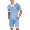 image:imageEkouaer Men Satin Silk Pajamas Set with Pockets Sleepwear Shorts Satin Summer Loungewear 2 Piece Button Down Set S3XLBlue