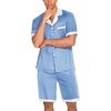 image:imageEkouaer Men Satin Silk Pajamas Set with Pockets Sleepwear Shorts Satin Summer Loungewear 2 Piece Button Down Set S3XLBlue